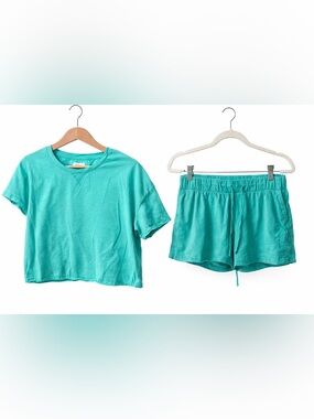Colsie Teal Short Sleeve Crop Top & Shorts Pajama Set